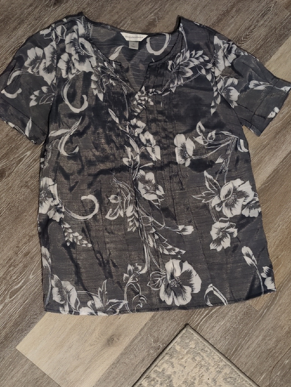 Christopher & Banks Blue Grey Floral Short-Sleeve Tee